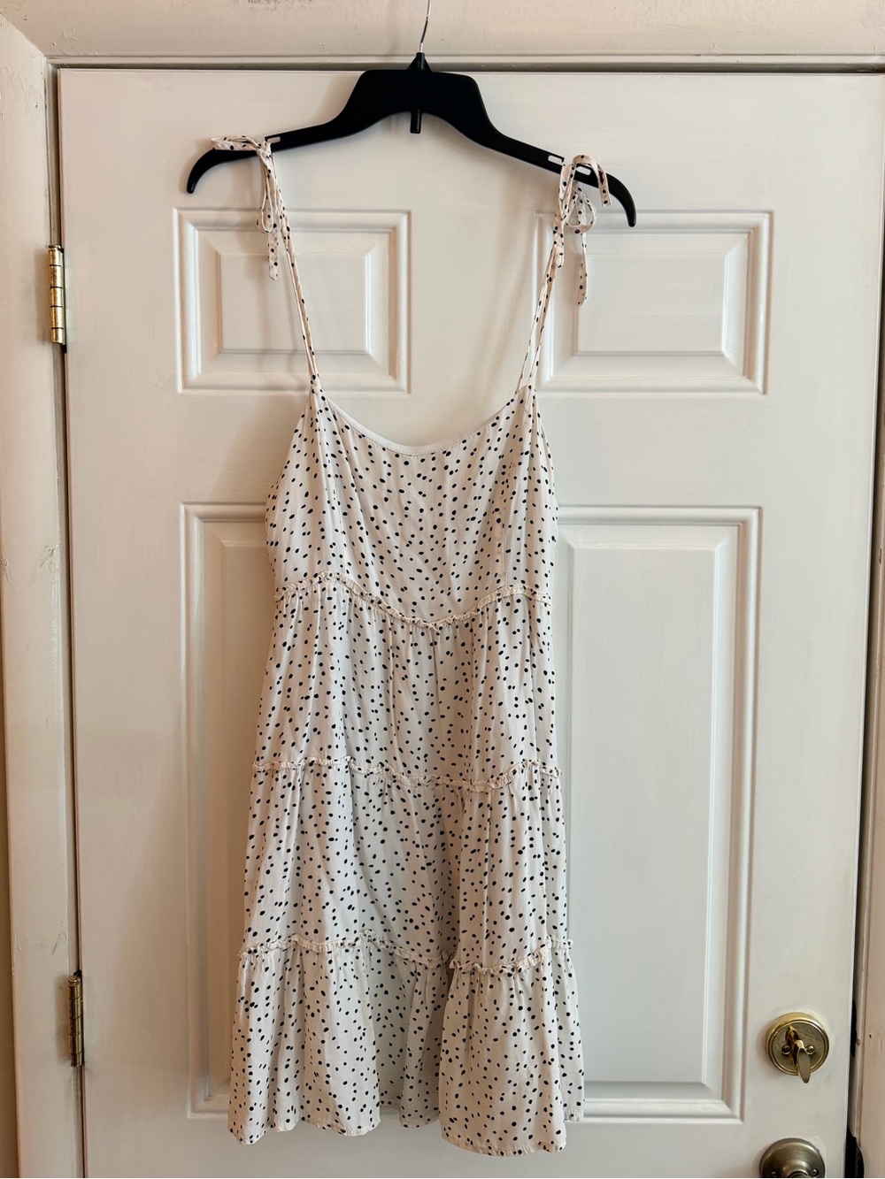 Altar'd State Cream and Black Polka Dot Tie-Shoulder Dress